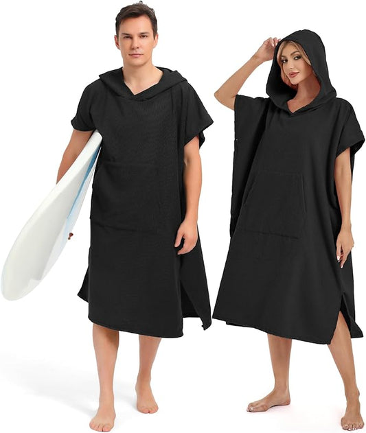 Abahub Surf Poncho Men & Women Towel Poncho Adult with Hood, Thick Quick Dry Changing Poncho Towel, Microfiber Wearable Cover Up for Surfing Beach Swim - Absorbent Changing Towel L (Black)