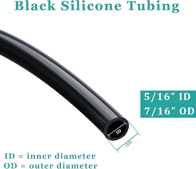 Silicone Tubing 5/16” ID × 7/16” OD - 5FT Black Flexible Food Grade Hose Soft Pure Silicon Tube for Home Brewing Wine Making Hydroponic Pond Pump, Temp Resistance