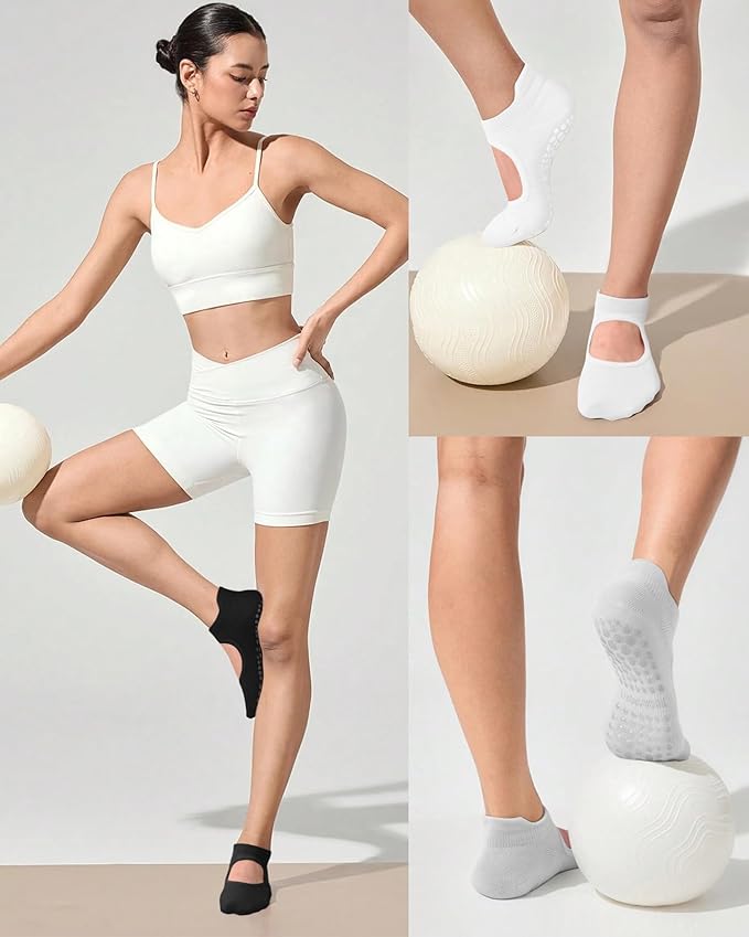 yeuG Grip Pilates Socks for Women Yoga Socks with Grips Open Top Non Slip Grippy Socks for Barre, Ballet, Barefoot Workout