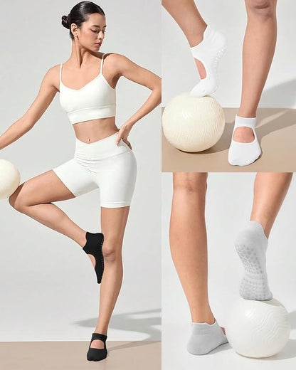 yeuG Grip Pilates Socks for Women Yoga Socks with Grips Open Top Non Slip Grippy Socks for Barre, Ballet, Barefoot Workout