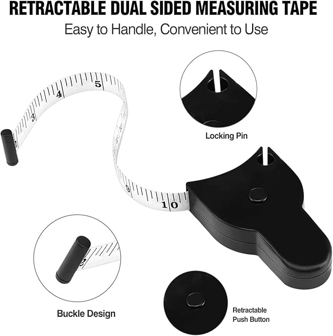 3PCS Body Measure Tape 60 inch (150cm), Automatic Telescopic Fat Measure for Body Measurement & Weight Loss to Track Weight Loss Muscle Gain by One Hand