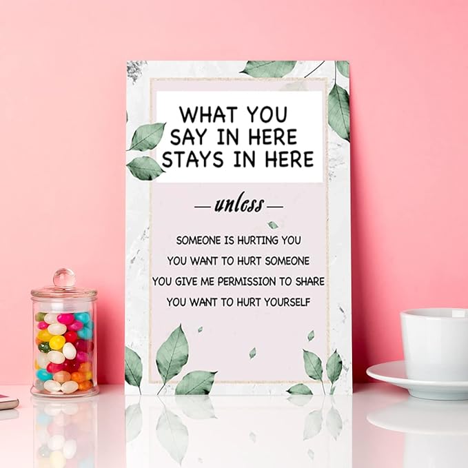 What You Say In Here Stays In Here Canvas Wall Art,Mental Health Positive Canvas Framed Wall Art Painting Ready to Hang for Kids Classroom Nursery Therapist Office Wall Decor (12 x 15 Inch)