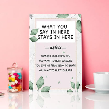 What You Say In Here Stays In Here Canvas Wall Art,Mental Health Positive Canvas Framed Wall Art Painting Ready to Hang for Kids Classroom Nursery Therapist Office Wall Decor (12 x 15 Inch)