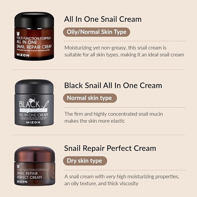 MIZON Black Snail All In One Cream Intensive Korean Skin Care Facial Moisturizing Snail Mucin Extract (2.54 fl oz)