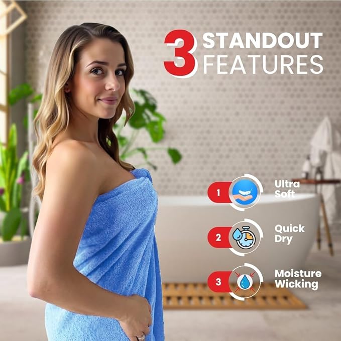 Infinitee Xclusives– Luxury Bath Sheets Towels – 2 Pack 600 GSM (35X70 Inches)– 100% Ring Spun Cotton Large Bath Towels for Bathroom (Eloquent Blue, Bath Sheet Pack of 2)