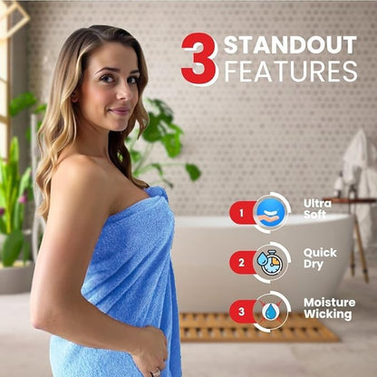 Infinitee Xclusives– Luxury Bath Sheets Towels – 2 Pack 600 GSM (35X70 Inches)– 100% Ring Spun Cotton Large Bath Towels for Bathroom (Eloquent Blue, Bath Sheet Pack of 2)