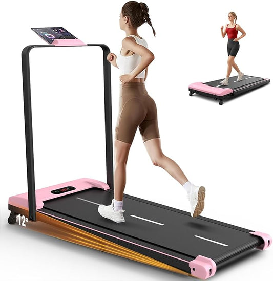 ANCHEER Foldable Treadmill with 12% Incline, 3.0HP Walking Pad Treadmills with Handle Bar, 320LBS Capacity/2S Folding/Widened Belt, Quiet Portable Walking Treadmill Under Desk with LED