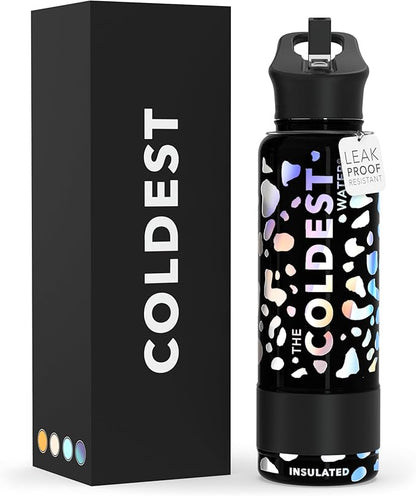 Coldest Insulated Water Bottle with Straw Lid - Stainless Steel Metal Insulated Bottle for Men & Women (Moonlight Leopard, 40 oz)