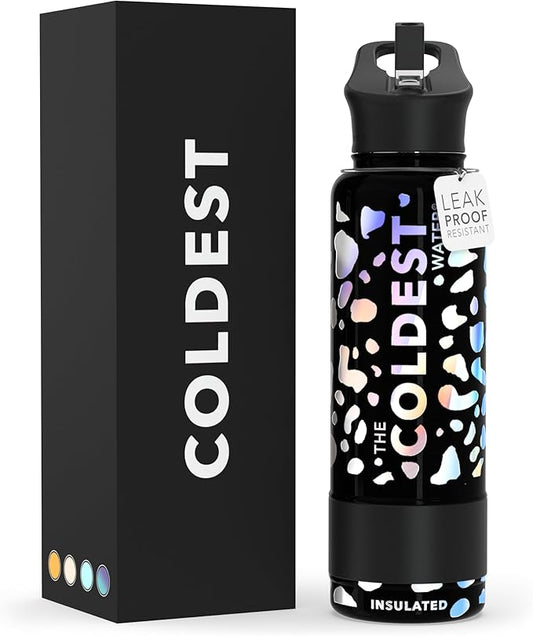 Coldest Insulated Water Bottle with Straw Lid - Stainless Steel Metal Insulated Bottle for Men & Women (Moonlight Leopard, 40 oz)