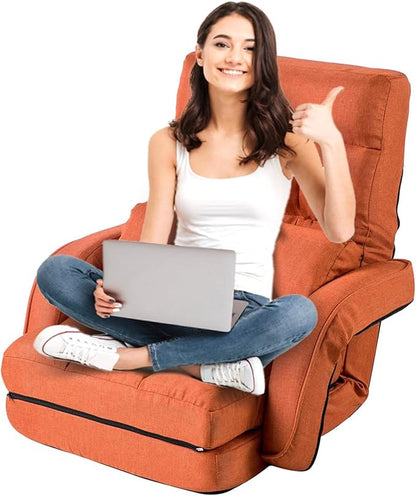 FLOGUOR 14-Position Adjustable Floor Chair, Chaise Lounge Indoor, Folding Lazy Sofa with Armrests and a Pillow Padded Adults Gaming Chairs for Living Room, Bedroom Factory Price,8803 (Orange)