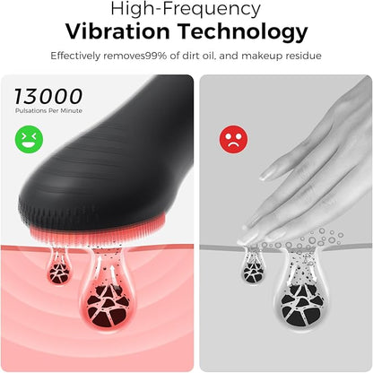 Facial Cleansing Brush: Rechargeable LED Electric Face Cleansing Brush with 4 Gentle Light Liquid Silicone Modes Face Scrubber Exfoliator,IPX7 Waterproof Ideal Gift for Men and Women-Black