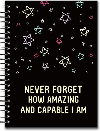 YAZMEEN Inspirational Blank Spiral Notebook（160 Pages） Never Forget How Amazing and Capable I am Hardcover Notebook Journal Positive Gift Funny Encouragement Gift for Teacher Student Colleague Friend