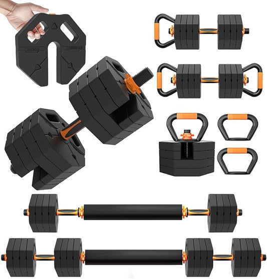 Adjustable Dumbbells 20/30/40/60lbs Free Weight Set with Connector, 5 in 1 Dumbbells Set Used as Barbell, Kettlebells, Weightlift, Push Up Stand, Weight Plate, Women Men Fitness Exercises Equipmentfor Home Gym