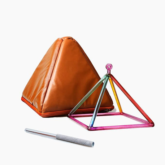 TOPFUND 7" Rainbow Crystal Singing Pyramid Sound Therapy Instrument with Carrying Case and Quartz Suede Mallet