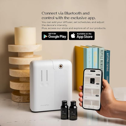 AromaPlan 2025 Waterless, Cold Air HVAC Scent Diffuser Whole House & Commercial Diffuser (Includes 2 Fragrances + 12 Set Sample kit) - Smart Scent Diffuser- Touch & App, 2000 Sq. Ft Cov. (White)