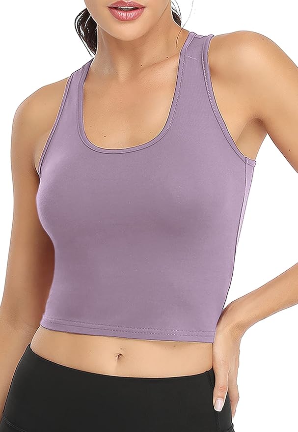 Porvike Sports Crop Tank Tops for Women Cropped Workout Tops Racerback Running Yoga Tanks Cotton Sleeveless Gym Shirts 3 Pack