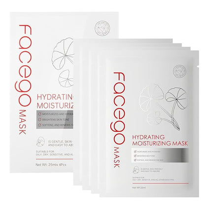 Collagen Face Mask - Hydrating & Moisturizing Sheet Mask with Natural Centella Asiatica for Soothing Skincare, Deeply Nourishing Dry Skin 4-Count