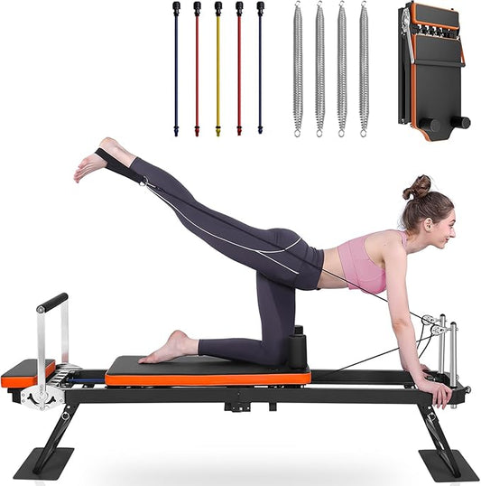 Pilates Reformer, tianhong Foldable Reformer Pilates Machine for Home Workout, with Springs & Cords, Pilates Equipment for Advanced and Beginners Users, Up to 250 lbs