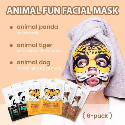 Kaely 6 Pack Kids Face Mask Spa, Animal Face Masks for Kids Teens Women Skincare, Animal Character Sheet Facial Mask for All Skin Types, Girls Night Party Skin Care Set, Birthday Christmas Gifts, 01