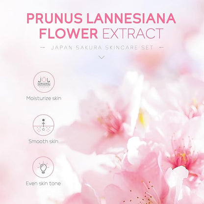 SAKURA Skin Care Set, Skin Care Sets & Kits Women Girls Gift Set with Cleanser, Face Serum, Face Cream, Toner, Eye Cream, Travel Size Skincare Set for Women Teen Girls Birthday Christmas Gift (SAKURA)