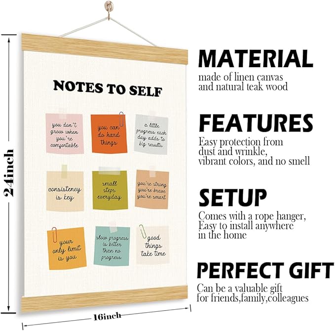 YGSDZY Notes To Self Inspirational Poster, Therapy Office Decor, Wood Poster Hanger, Mental Health Posters, Therapy Wall Art, Mental Health Posters, Psychotherapy Playbill Decoration