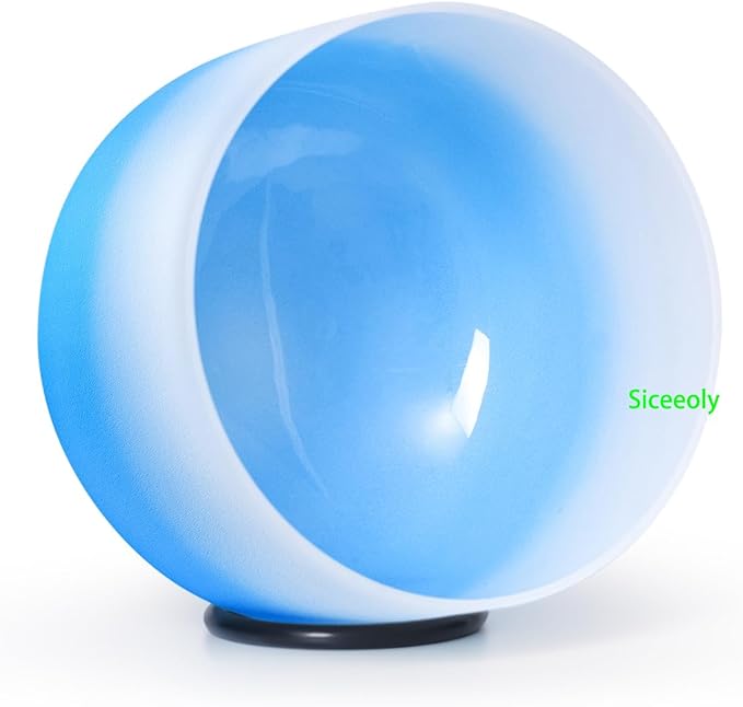 7" G Note 432HZ Azure Blue Color Crystal Singing Bowl Frosted Quartz Root Base Chakra Meditation Sound Healing with Durable Carrying Case Suede Striker O-ring