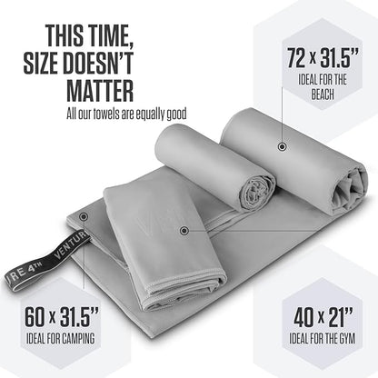 VENTURE 4TH Quick Dry Towel. Microfiber Travel Towel Ideal for Camping, Hiking, Backpacking, Gym. Lightweight & Fast Drying Travel Towels for Body. Compact & Easy to Pack - Light Gray Extra Large