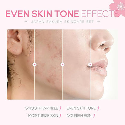 SAKURA Skin Care Set, Skin Care Sets & Kits Women Girls Gift Set with Cleanser, Face Serum, Face Cream, Toner, Eye Cream, Travel Size Skincare Set for Women Teen Girls Birthday Christmas Gift (SAKURA)