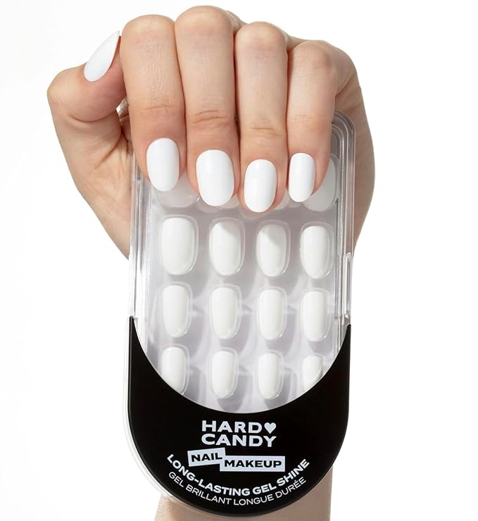 Short White Press On Nails | Hard Candy False Nails with Real White Nail Polish| Includes - 24 Reusable Short Round Nails, Strong Nail Glue, Travel Case and Accessories.