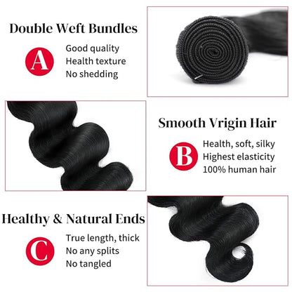 12A Brazilian Virgin Human Hair 1 Bundle 20 Inch Body Wave Bundles Human Hair 100% Unprocessed Quick Weave Hair Extensions Natural Black