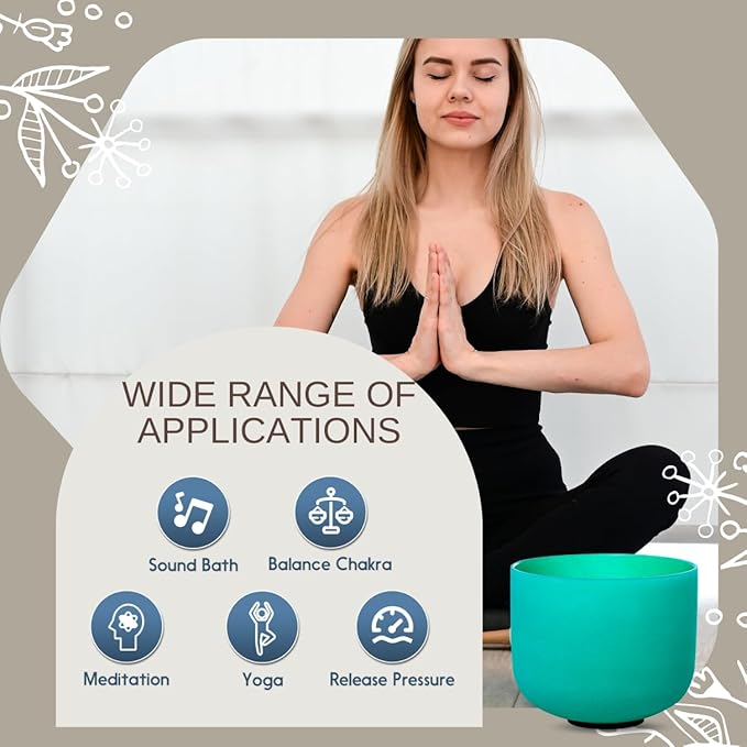 Green F Note Heart Chakra 10 inch Quartz Crystal Singing Bowl, for Healing Mindfulness Meditation Yoga Sound Baths, with Case Rubber Mallet