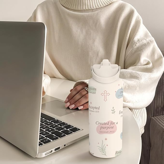 Christian Water Bottle 32oz Stainless Steel Insulated with Lid, Inspiration Gifts for Women, Religious Gifts for Mom Friends Ladies Sisters on Birthday Mother's Day Christmas