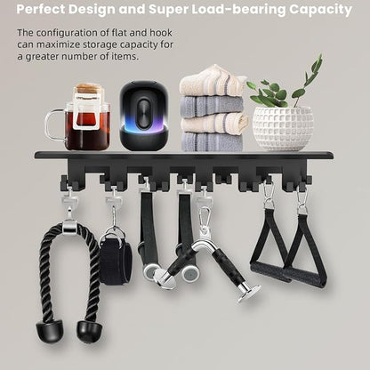 Floating Shelf Organizer Compatible with Tonal Accessories Wall Mount Hanger with Hooks T-Lock Adapters Home Gym Weight wall Storage Equipment Metal Rack Holder Bracket Hanger Black Workout Fitness