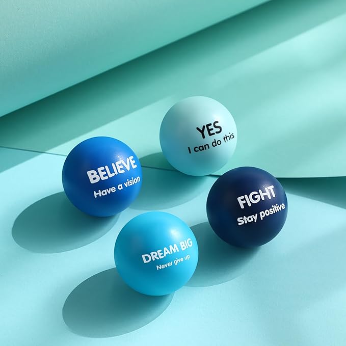 Liliful 48 Pieces Motivational Stress Balls Bulk for Adults Fidget Toys End of The Year Gifts Inspirational Squeeze Balls Employee Appreciation Gift Adult Goodie Bag 2. 2 Inch(Blue)