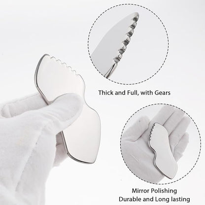 Molain 2Pcs Stainless Steel Gua Sha Facial Tools Metal Detail Gua Sha Stone Body Lymphatic Drainage Massager Face Guasha Face Sculpting Tool Skin Care with Gift Pouch Mother's Day Gifts