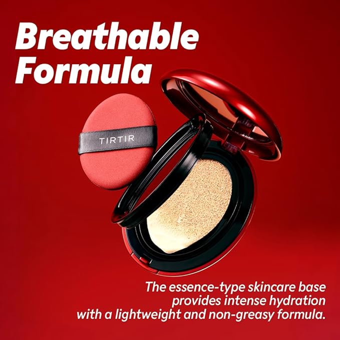 TIRTIR Mask Fit Red Cushion Foundation | Full coverage, Weightless, Skin fit, Satin Glow Finish, Korean Makeup BB Foundation, beauty, Tattoo cover up, Buildable (#21C Cool Ivory, 0.63 Fl Oz)