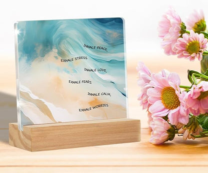 Mental Health Art Desk Decor, Watercolor Motivational Therapy Desk Signs Inhale Exhale Acrylic Desk Plaque Sign Counseling Office Classroom Home Decoration 4 x 4 Inches