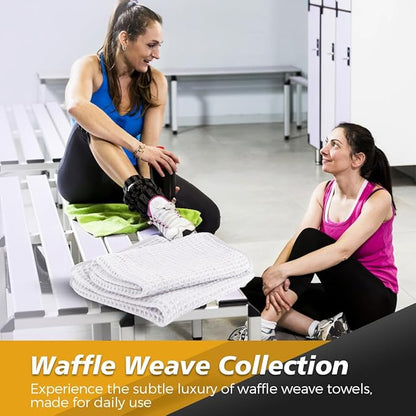 HOMEXCEL 4 Pack Premium Waffle Gym Towels, Ultra Soft Cooling Towels Highly Absorbent and Quick Dry Towel for Gym, Shower, Hotel, Spa and Kitchen, 15 x 25 Inch