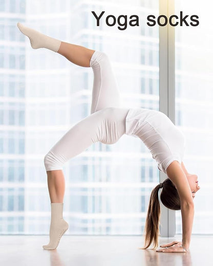 3 Pairs Pilates Socks with Grips for Women Non Slip Grip Socks for Yoga Barre Hospital Workout