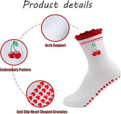 3 Pairs Pilates Socks,Socks Woman,Love Heart Anti Slip Particles,Mid Calf Yoga Socks for Pilates,Ballet,and Yoga