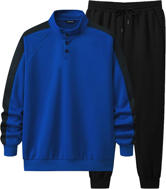 JMIERR Men's 2 Piece Casual Outfits Quarter Button Lightweight Sweatshirt Tracksuit & Joggers Sweatpants Sweatsuit Set