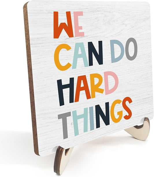Decorative Desk Decor Motivational Affirmations Plaque with Wooden Stand Inspirational Mental Health Wood Sign for Office Nursery Homeschool Classroom Education Reading Corner Table Shelf