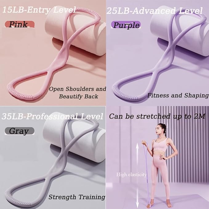 Resistance Bands, Figure 8 Resistance Band for Women Men, Resistance Bands for Arms, Back, Shoulder Stretch with Handles, for Working Out, Yoga, Pilates, Stretching