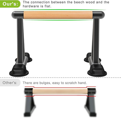 Dolibest Push Up Bar, 12'' High Parallettes Bars with Wooden Handles, Stable and Comfortable Calisthenics Equipment, Suitable for Handstand, L-Sit, Dip Bar, Strength Training for Indoor Outdoor Use