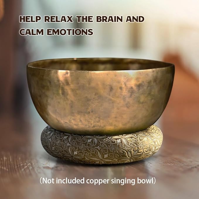 Singing Bowl Cushion for Tibetan Singing Bowls, Handmade Silk Brocade Round Cushion Pillow for Sound Healing and Crystal Sound Bowls Accessories(Brown,6.7 Inch)