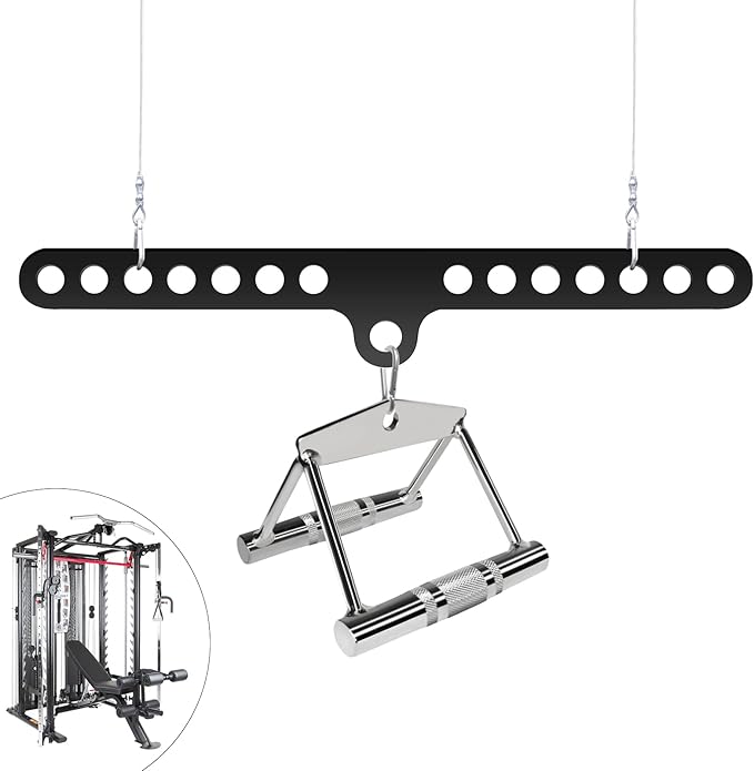 Fitness Home Pulley System Gym Accessories Spreader Bar Multi Grip Wide Lat Pull Down Bar D Handle Cable Bar Rope Attachments Cable Machine for Back Strength Train Functional Trainer Attachment