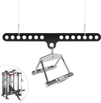 Fitness Home Pulley System Gym Accessories Spreader Bar Multi Grip Wide Lat Pull Down Bar D Handle Cable Bar Rope Attachments Cable Machine for Back Strength Train Functional Trainer Attachment