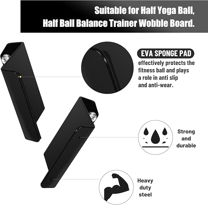 Balance Ball Holder Wall mount,Half Exercise Ball Storage Bracket for Strength Fitness Ball,Yoga Stability Ball Rack Organizer for Home Gym Workouts