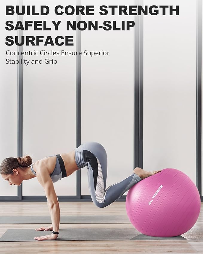 Trideer Exercise Ball for Yoga, Pilates & Fitness – Stability Ball Equipment for Home Gym & Office Chair, Core & Balance Training Accessories, Physical Therapy Equipment, Quick Pump Included, 5 Sizes