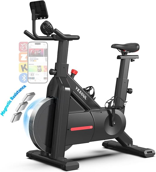 YESOUL Exercise Bike with Exclusive Smart App, Adjustable Magnetic Resistance & 300lbs Capacity, Indoor Stationary Cycling Bike with Stable Triangle Frame, Scenic Rides & Live Classes for Home Workouts